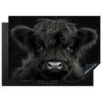 HERDABDECKPLATTE Scottish Highlander - Schwarz - Kalb - Kuh Herdabdeckung Induktionsfeld 75x52 cm - Schwarz, Kunststoff (75/52/0.2cm) - MuchoWow