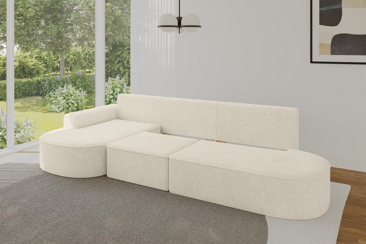 ECKSOFA mit Schlaffunktion Ottomane Links MARI L2-S 368X167X85 Creme Velours - Creme/Schwarz, Holzwerkstoff/Kunststoff (368/167cm) - ALTDECOR