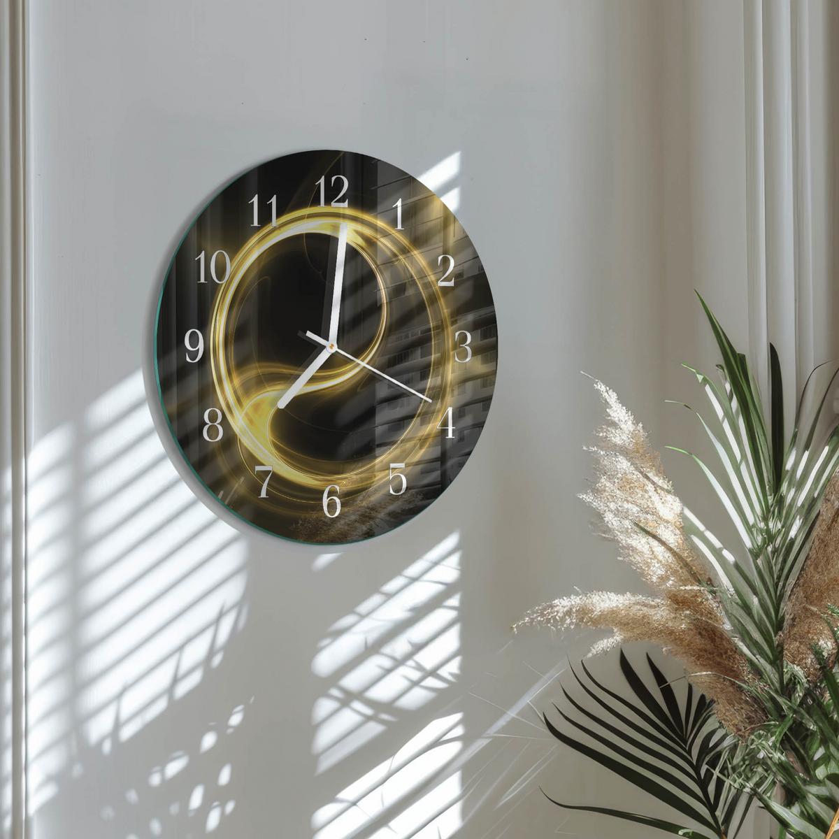 WANDUHR aus Glas Ø30 cm - Abstraktionskreis - Gelb, Glas (30/30/0.4cm) - TULUP