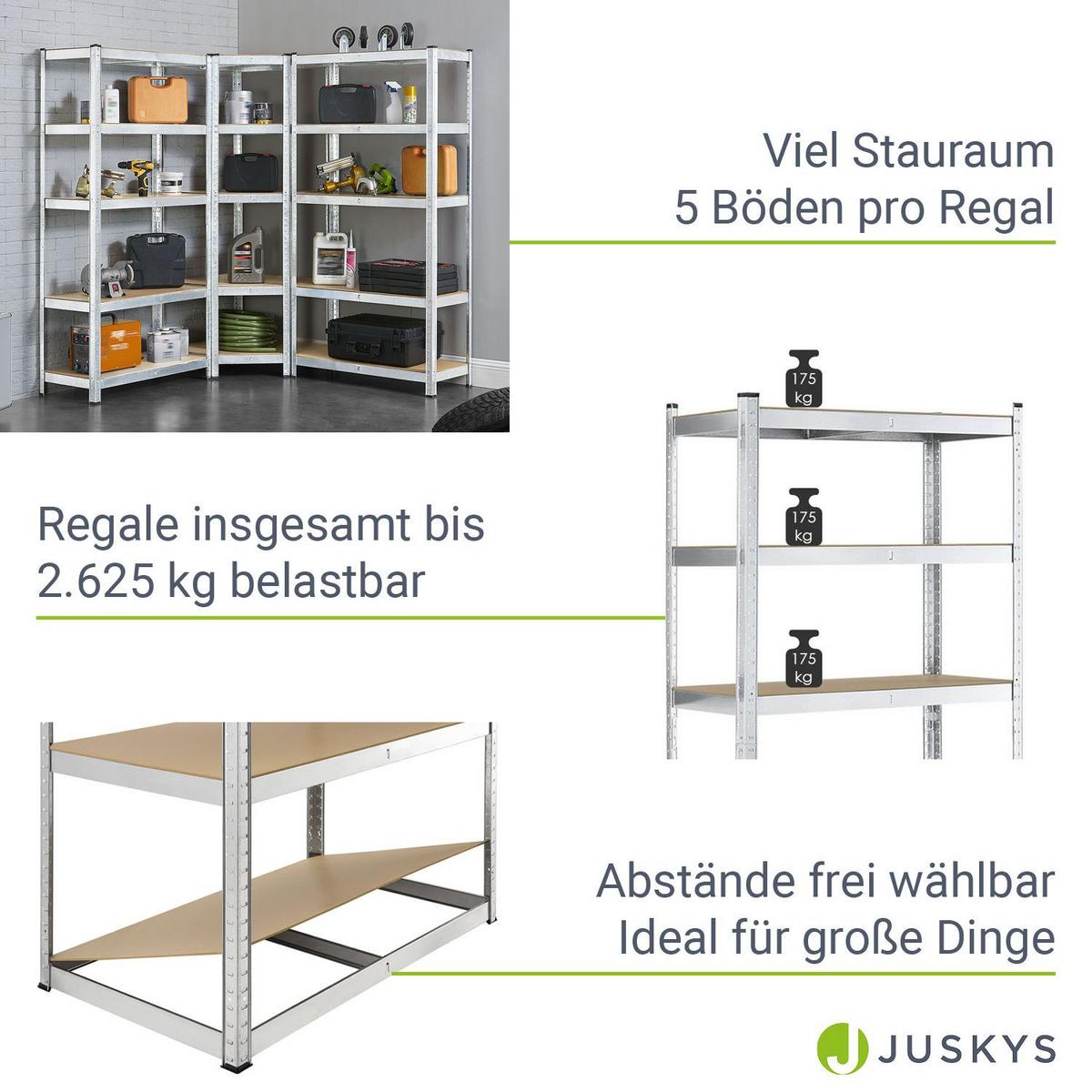 REGALSYSTEM Basic silber insgesamt 15 Böden (3er-Set) - Silberfarben, Metall (160/180/160cm) - Juskys