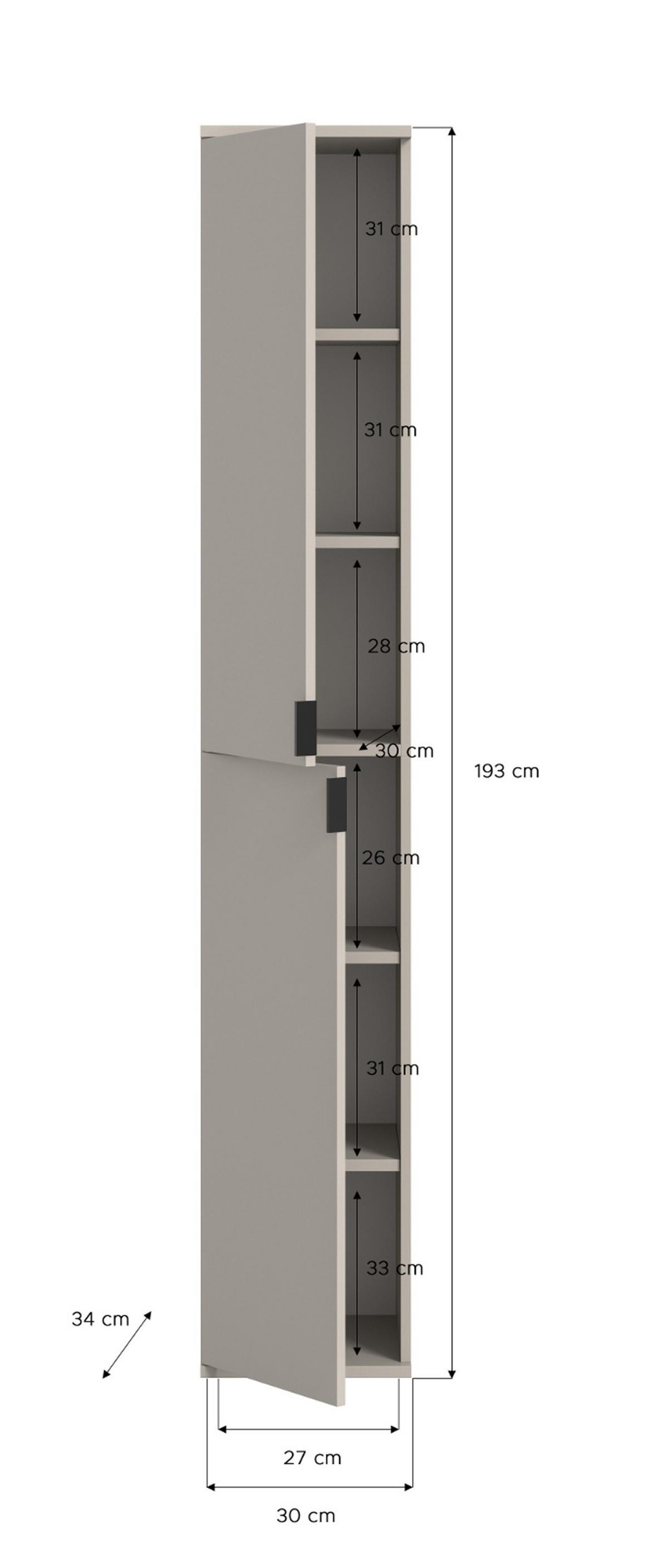 STAURAUMSCHRANK in Kaschmir 30 x 193 cm, Flurschrank mit 6 Fächern - Kaschmir/Schwarz, Holzwerkstoff/Metall (30/193/34cm) - Inn.Furn