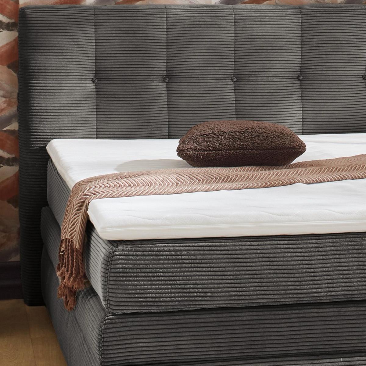 BOXSPRINGBETT 180x200 cm, 7-Zonen-Tonnentaschen-Federkernmatratzen H3, Topper, Bonell-Federkern, 2 Bettkästen, Cord Dunkelgrau / 20038 - Dunkelgrau/Schwarz, Kunststoff/Textil (180/200cm) - luma-home