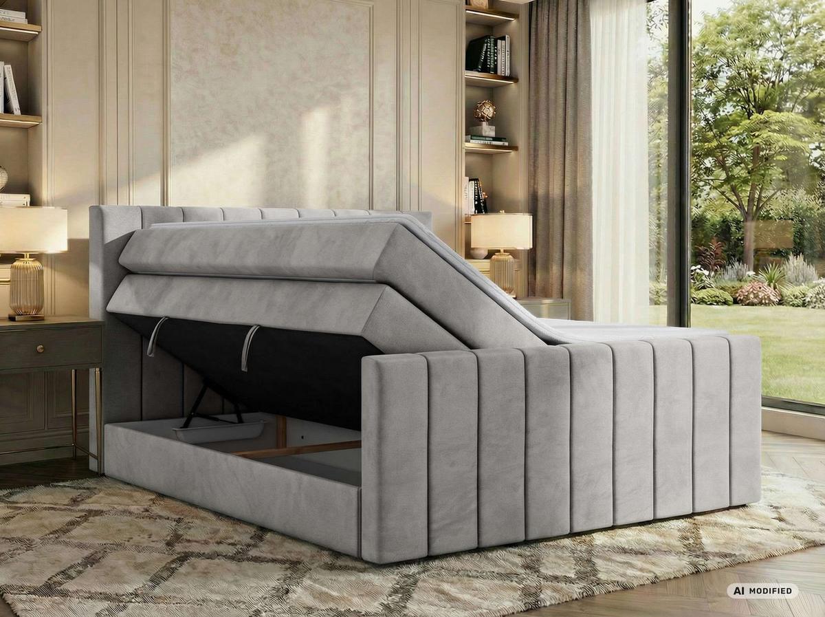 BOXSPRINGBETT ALVER KING DUO 200/200 - Hellgrau Velvet - Topper T25 - H3 - Hellgrau/Schwarz, Kunststoff/Textil (200/200cm) - MKS