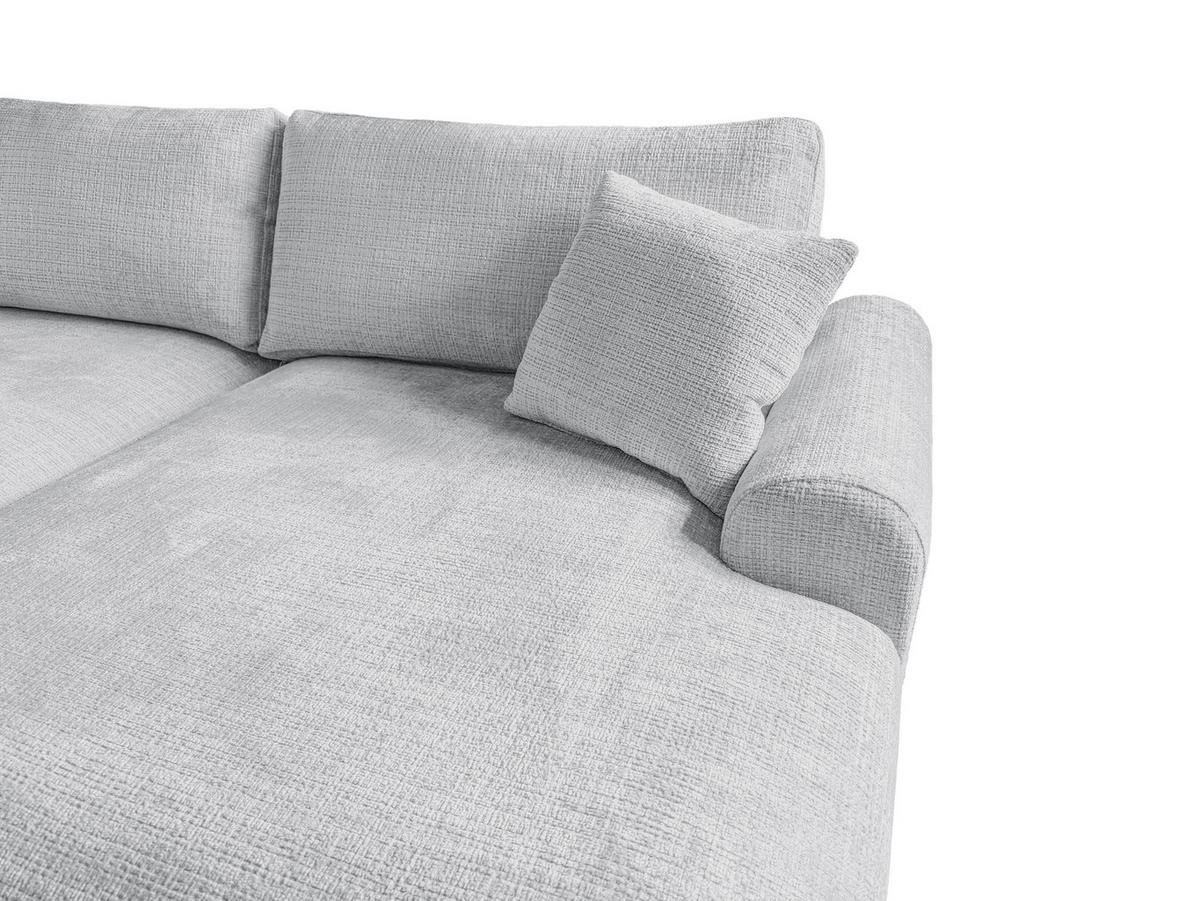 ECKSOFA Melvano mit Schlaffunktion und Bettkasten im Japandi-Stil aus weichem Hellgrau Chenille-Stoff - Hellgrau/Schwarz, Holz/Kunststoff (240/145cm) - S-Style