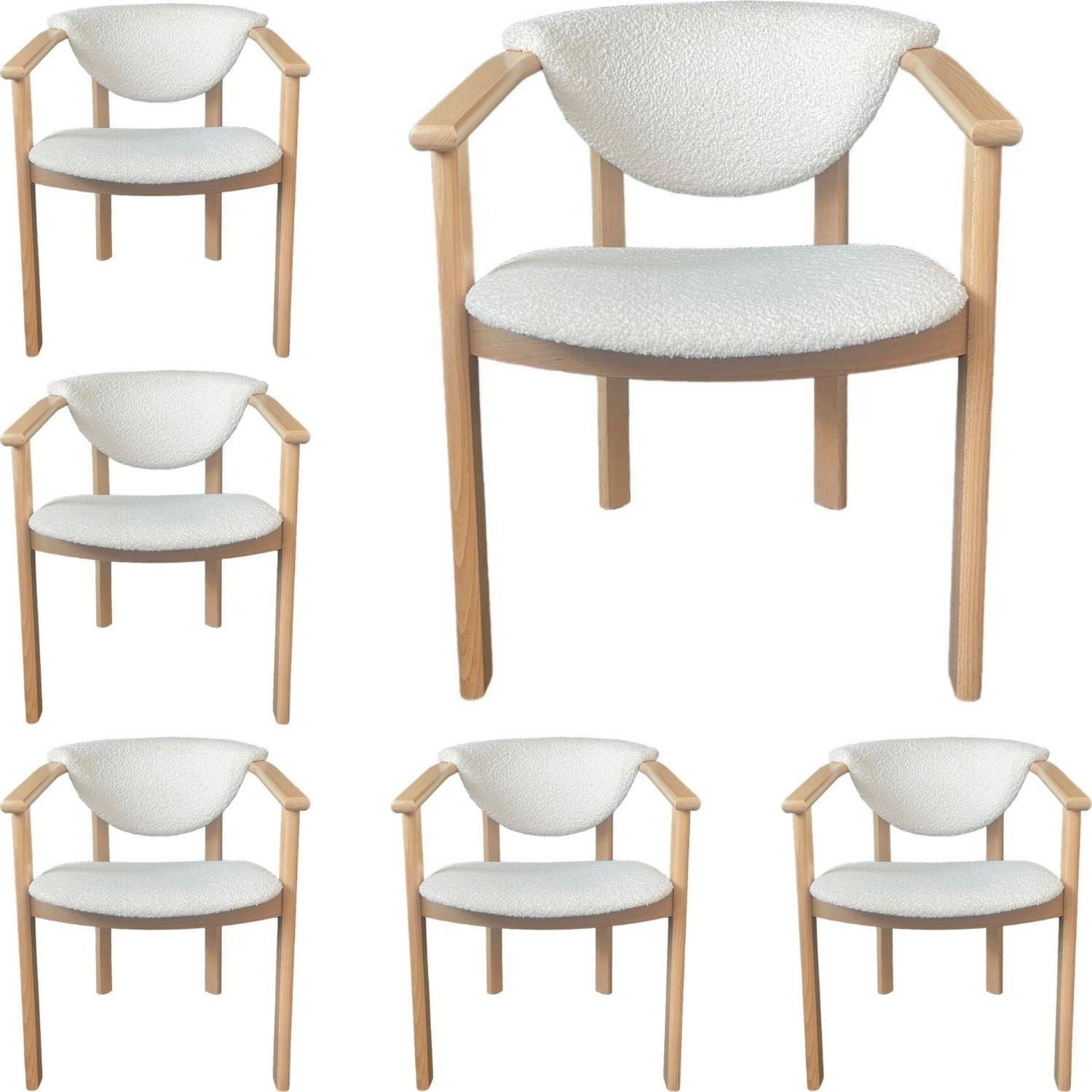 ESSZIMMERSTUHL KALLA 6er Set in Creme Bouclé, massives Buchenholz 58/60/74 cm - Hellbraun/Creme, Holz/Textil (58/72/47cm) - WFL GROUP
