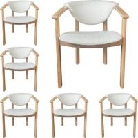 ESSZIMMERSTUHL KALLA 6er Set in Creme Bouclé, massives Buchenholz 58/60/74 cm - Hellbraun/Creme, Holz/Textil (58/72/47cm) - WFL GROUP
