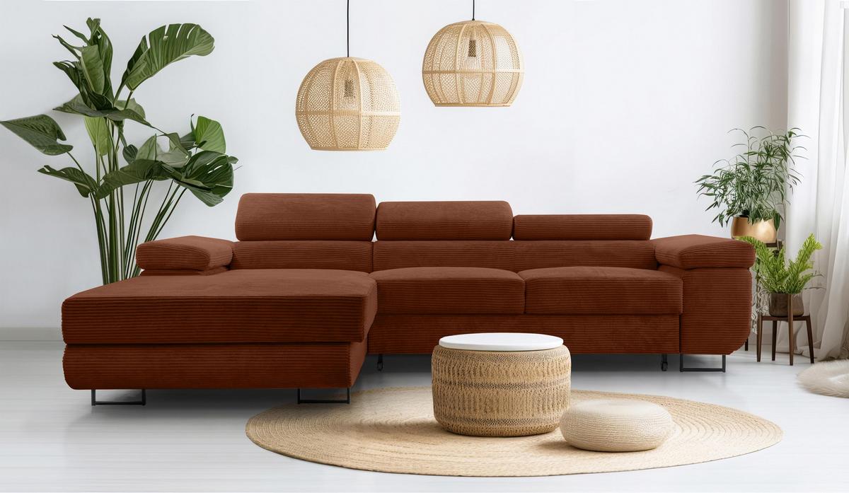 ECKSOFA L Form Arborio Ziegelrot 280/203/90 cm Links mit Schlaffunktion - Schwarz/Orange, Textil/Metall (203/280cm) - AX Living