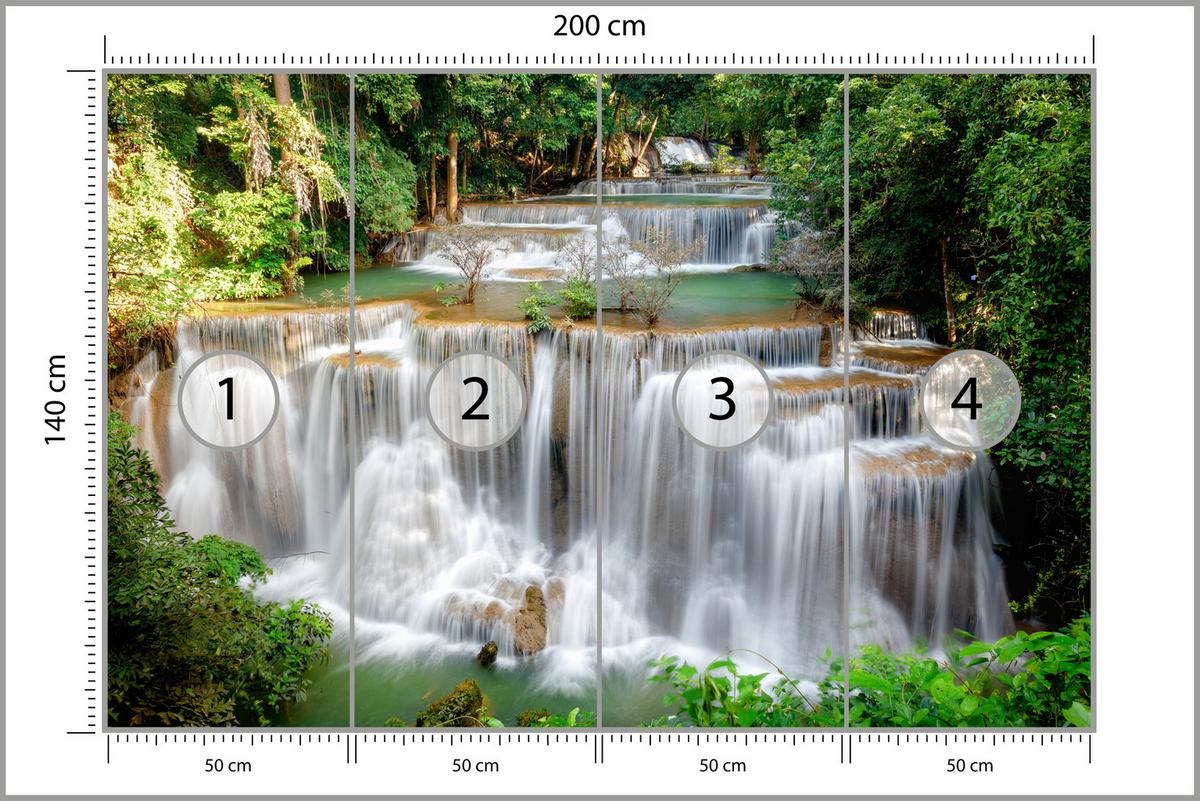 FOTOTAPETE für Esszimmer Panorama Waldwasserfall Bäume Pflanzen Natur 200x140 - Beige/Braun, Papier (200/140cm) - Muralo