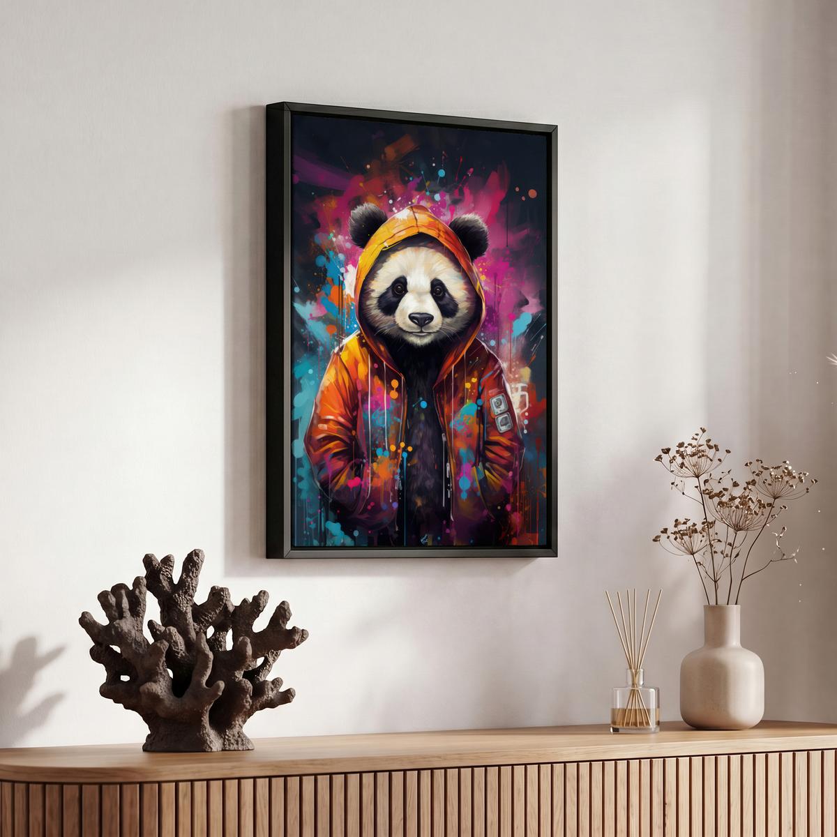 LEINWAND Bilder mit Rahmen - Panda - Jacke - Graffiti - Orange - 20x30 - Orange, Textil (20/30cm) - MuchoWow