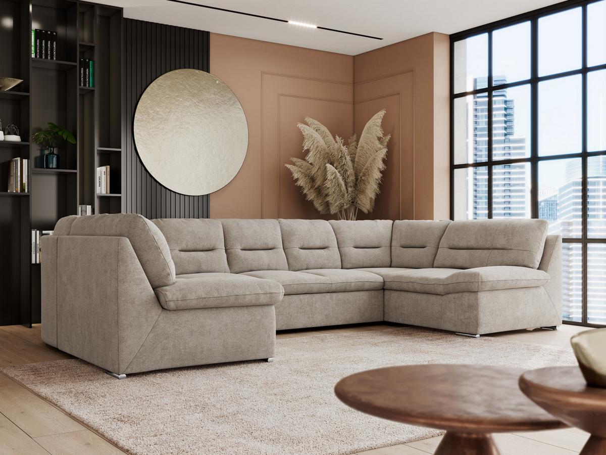 WOHNLANDSCHAFT COMODO U Beige Struktur - Beige/Silberfarben, Textil/Metall (340/93/206cm) - MKS