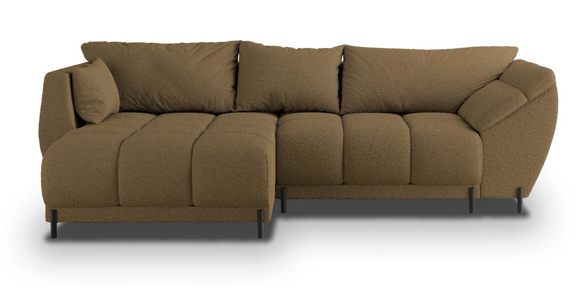 ECKSOFA VESTANO L-S Orange Boucle-Stoff mit Schlaffunktion - Orange, Holz (287/182cm) - MASSENO