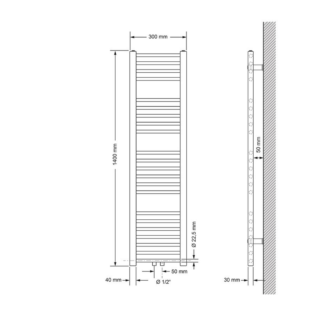 BADHEIZKÖRPER Sahara 300x1400 mm Anthrazit gerade mit Mittelanschluss - Anthrazit, Metall (30/140/3cm) - LuxeBath