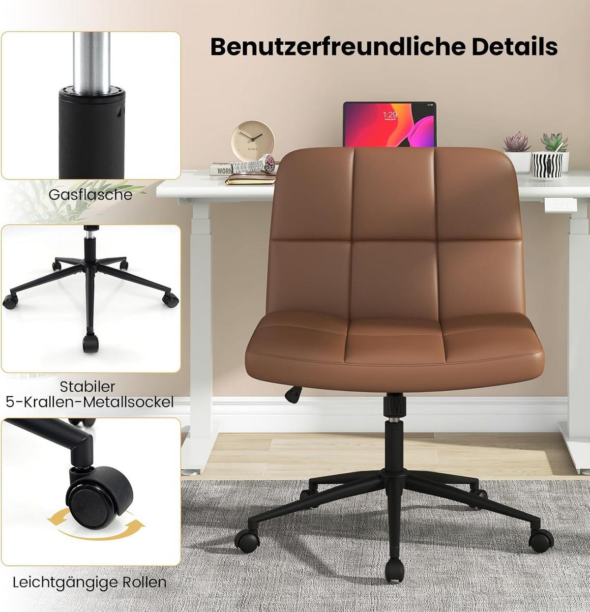 BÜROSTUHL Braun - Braun, Kunststoff (68/56/64cm) - COSTWAY