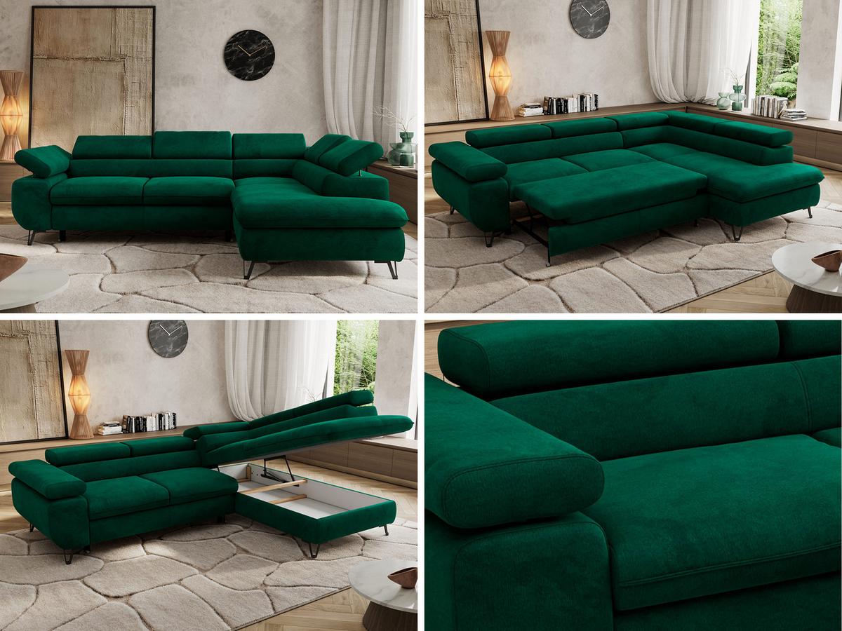 ECKSOFA PABLO L Dunkelgrün Velvet - Rechts Seite - Dunkelgrün/Schwarz, Textil/Metall (273/208cm) - MKS