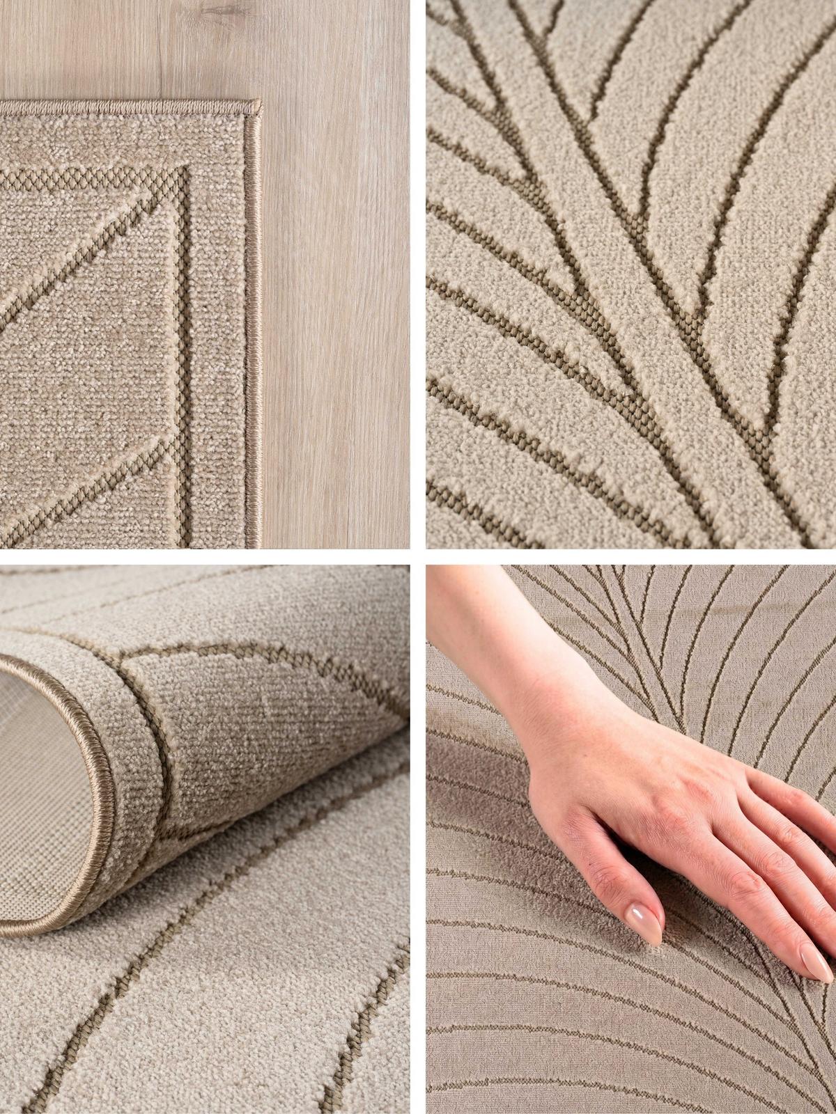TEPPICH Outdoor, Fußbodenheizung-geeignet, mit Blattmotiv, aus Polypropylen, ENGADIN in Beige, Ø 120 cm - Beige, Textil (120/120cm) - KADIMA DESIGN