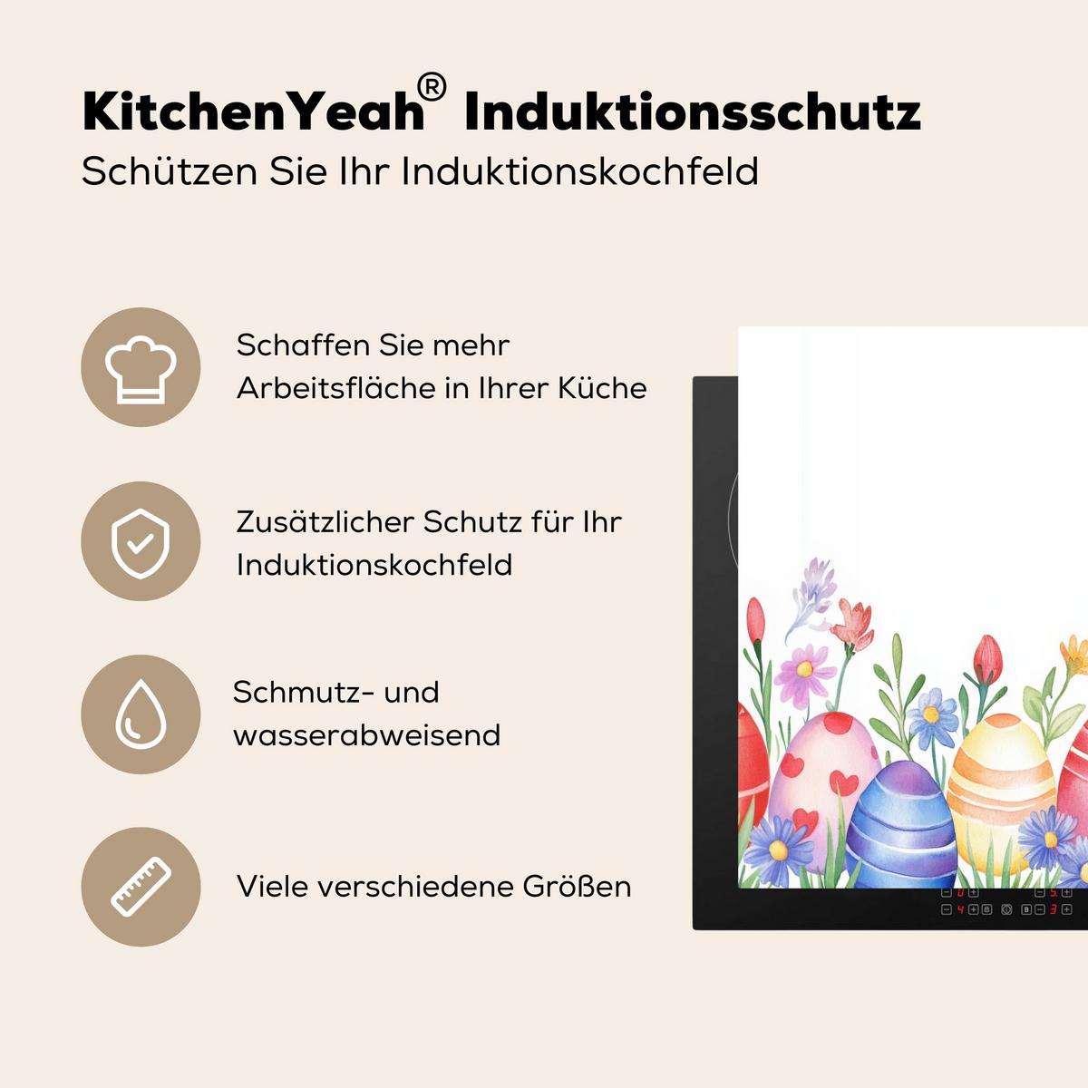 HERDABDECKPLATTE Blumengarten - Bunt - Eier Abdeckung Ceranfeld 59x51 cm - Weiß, Kunststoff (59/51/0.2cm) - MuchoWow