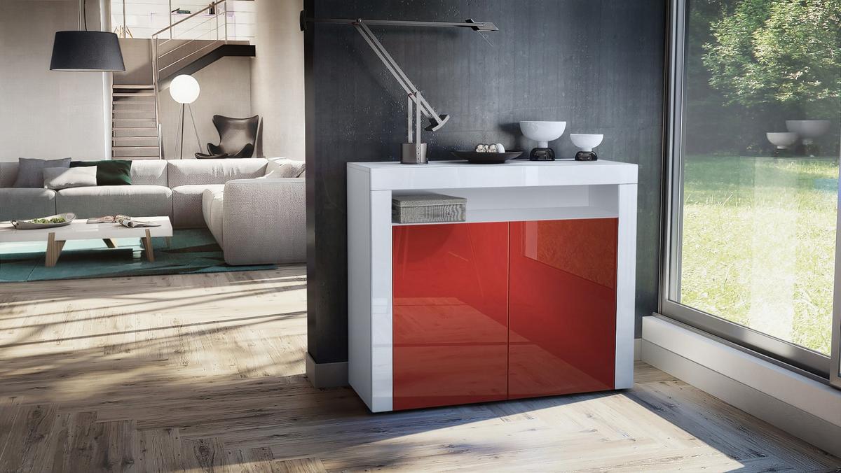 KOMMODE Valencia Bordeaux Hochglanz / Weiß Hochglanz - Bordeaux/Weiß, Holzwerkstoff (108/92/40cm) - Vladon
