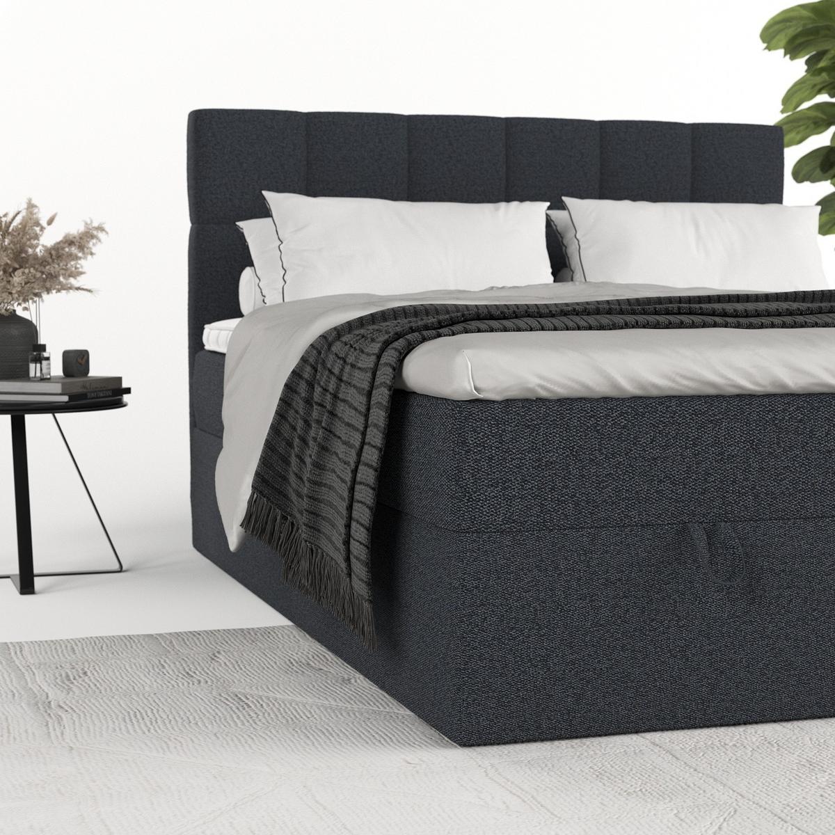 BOXBETT Savio 140/200 cm Anthrazit im Riva Stoff - Anthrazit/Schwarz, Holz/Holzwerkstoff (140/200cm) - AltaBeds