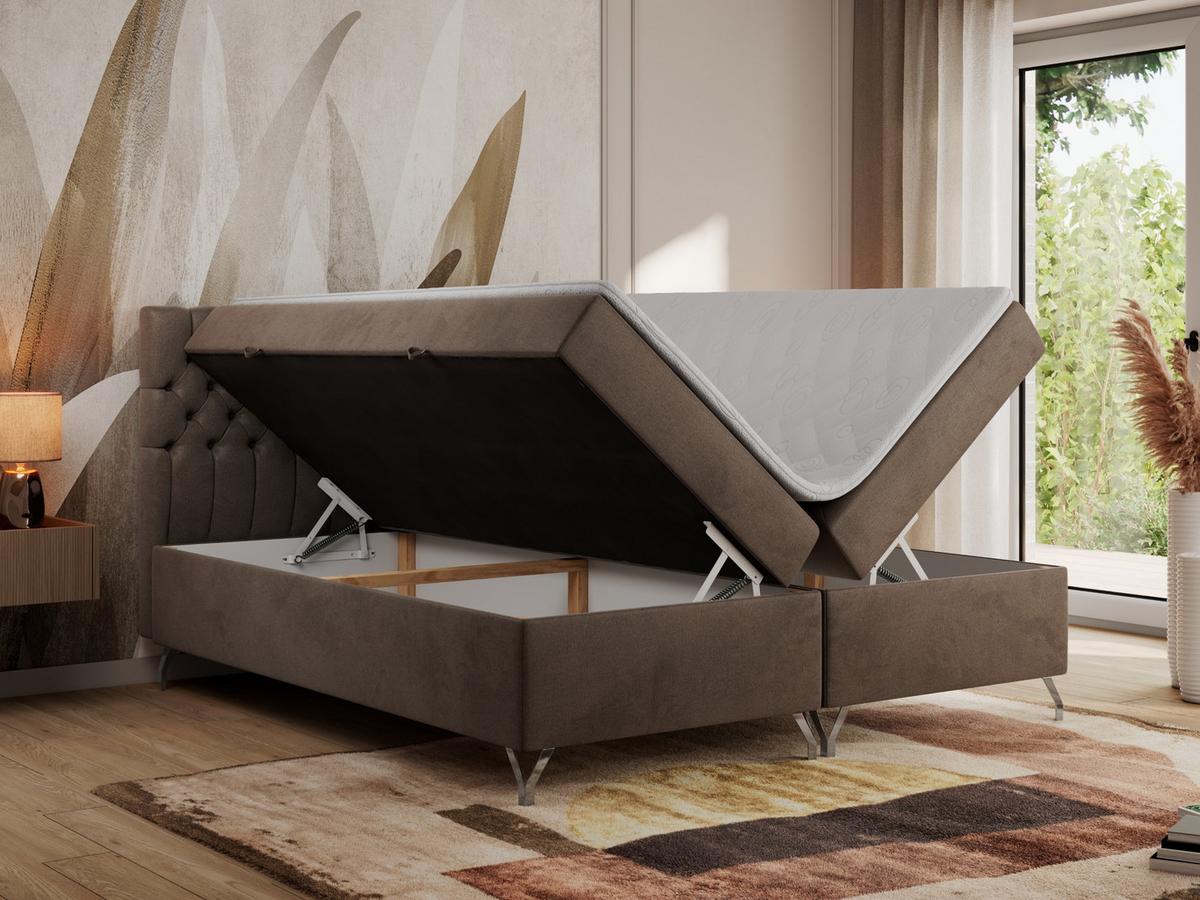 BOXBETT GRIMALDI 140/200 Braun Velvet - H4 - Braun, Holz/Textil (140/200cm) - MKS