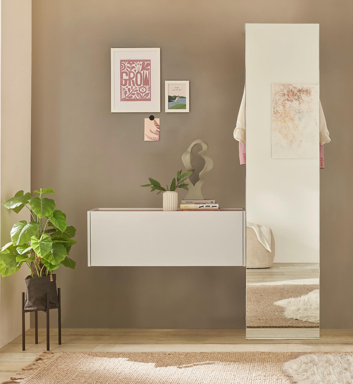GARDEROBE weiß 50 x 200 cm, Kompaktgarderobe mit Spiegel und Kleiderstange - Schwarz/Weiß, Glas/Holzwerkstoff (50/200/30cm) - Furn.Design