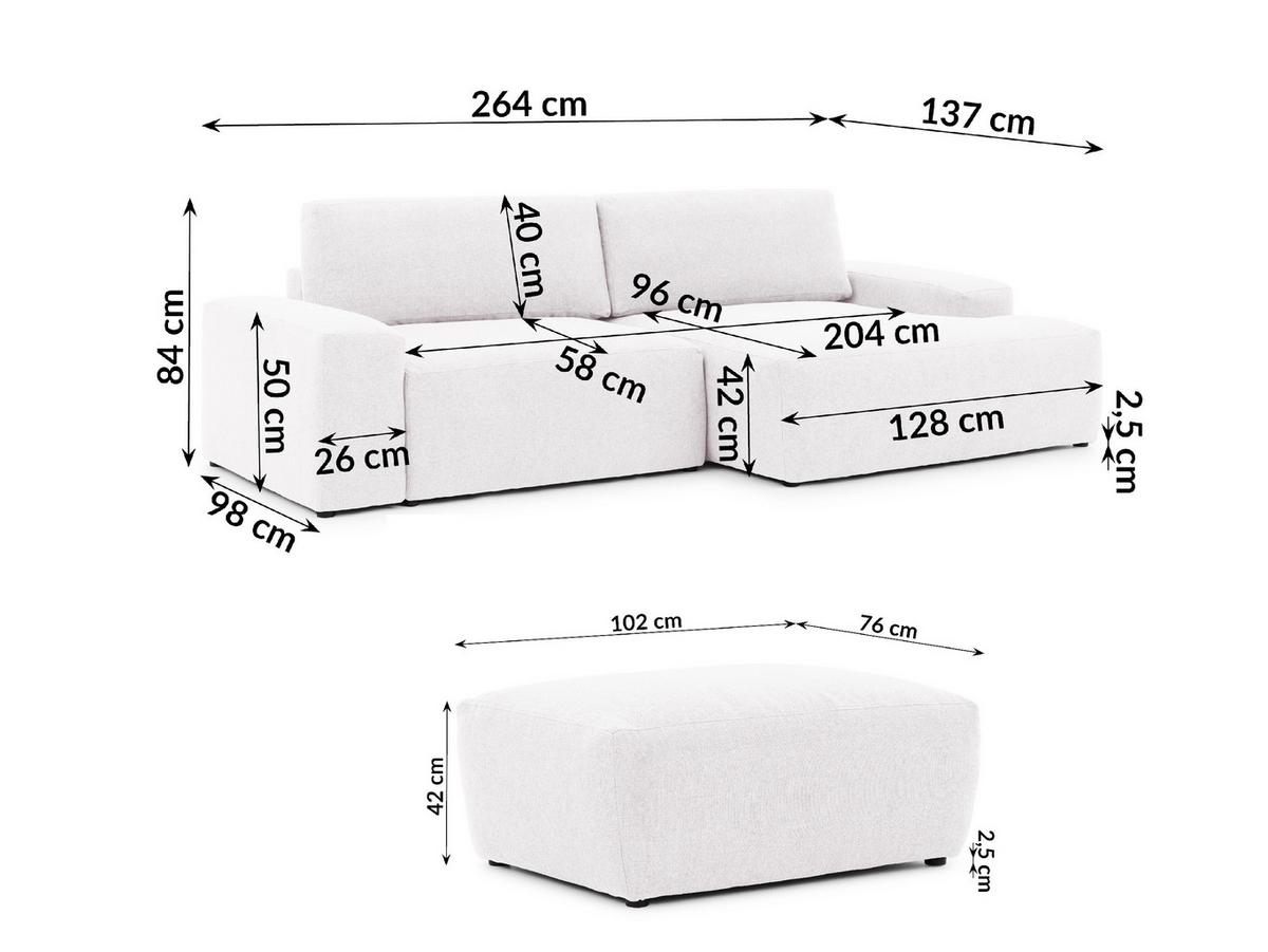 ECKSOFA inkl. Hocker Lennon aus Creme Strukturstoff mit Schlaffunktion und Bettkasten - Creme/Schwarz, Holz/Kunststoff (264/137cm) - S-Style