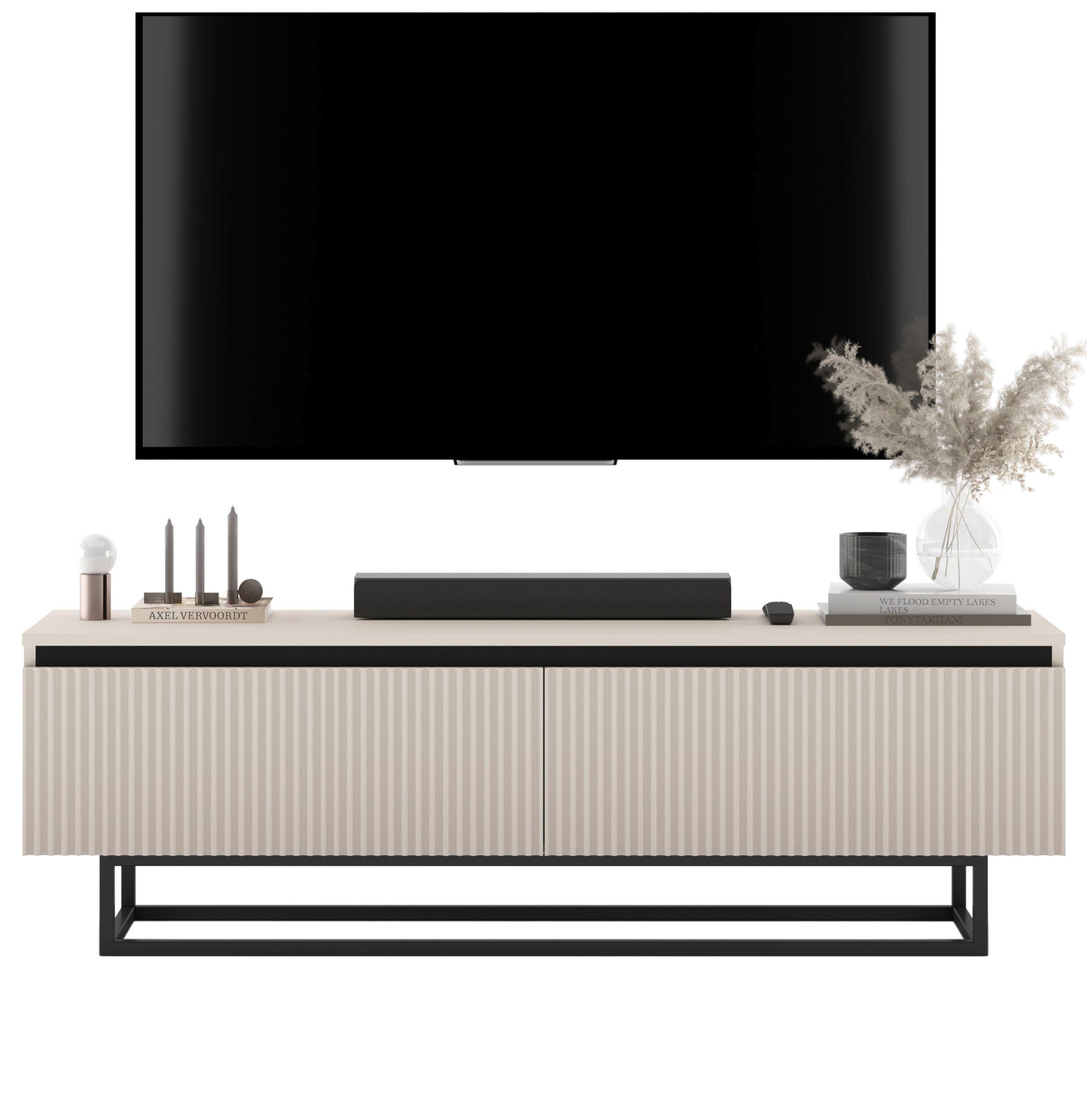 TV-SCHRANK Selene Kaschmir Matt mit Metallrahmen 140 cm - Kaschmir/Schwarz, Holzwerkstoff/Metall (140/44/35cm) - Meble Lindner