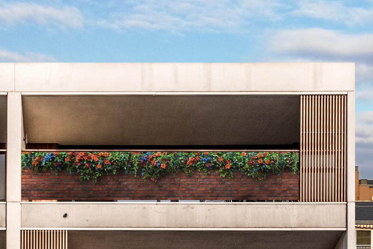 BALKON-SICHTSCHUTZ Blumen - Wand - Grün - Orange Groß 500x90 cm - Rotbraun, Kunststoff (500/90cm) - MuchoWow