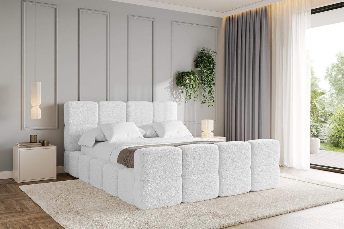 POLSTERBETT mit Bettkasten und Lattenrost mit Matratze H3/H4, Kopfteil, Boxbett, mit Stauraum - NATA-Z 120x200 Weiß - Weiß, Holzwerkstoff/Textil (120/200cm) - ALTDECOR