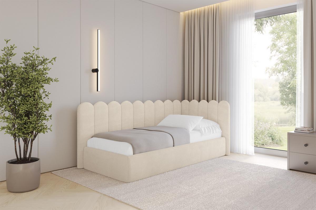EINZELLBETT Jugendbett mit Bettkasten und Matratze H3/H4, Links - ARTY 100x200 Beige - Creme, Holzwerkstoff/Textil (100/200cm) - ALTDECOR