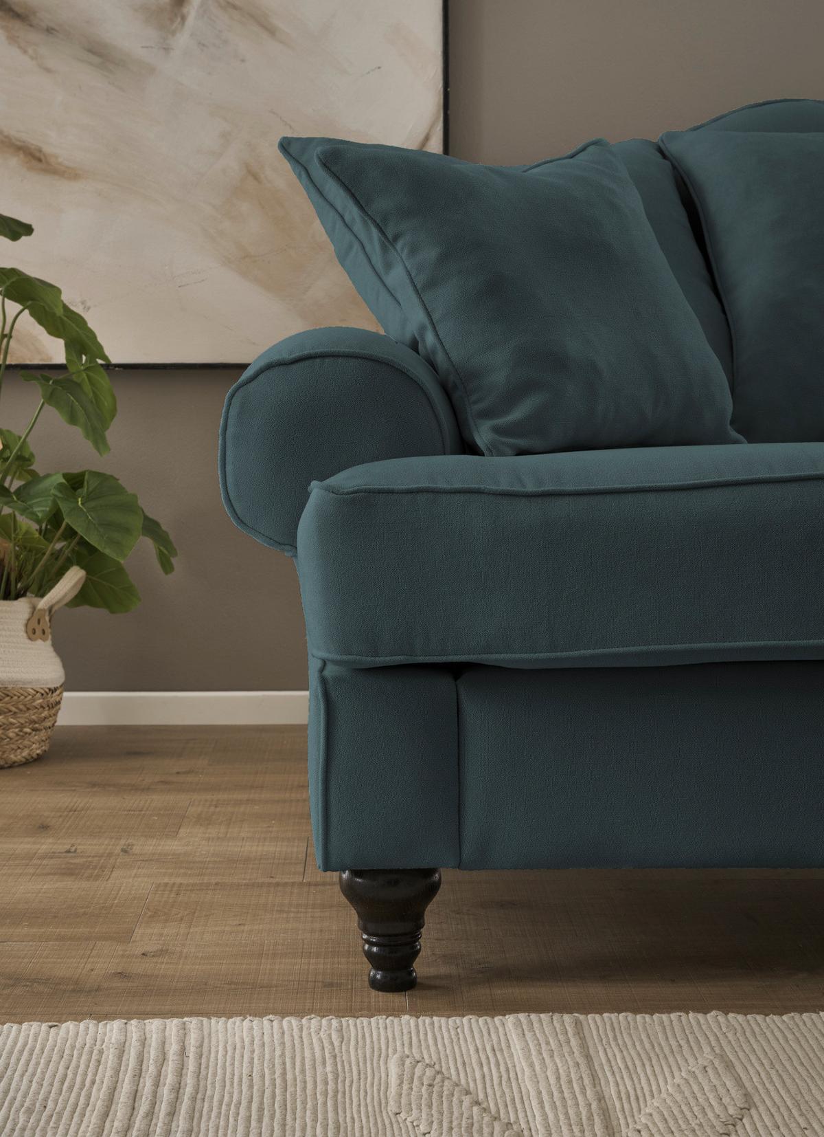 SOFA blaugrün Landhaus, Couch 2-Sitzer 170 cm - Dunkelgrün, Holz/Textil (170/95/100cm) - Furn.Design