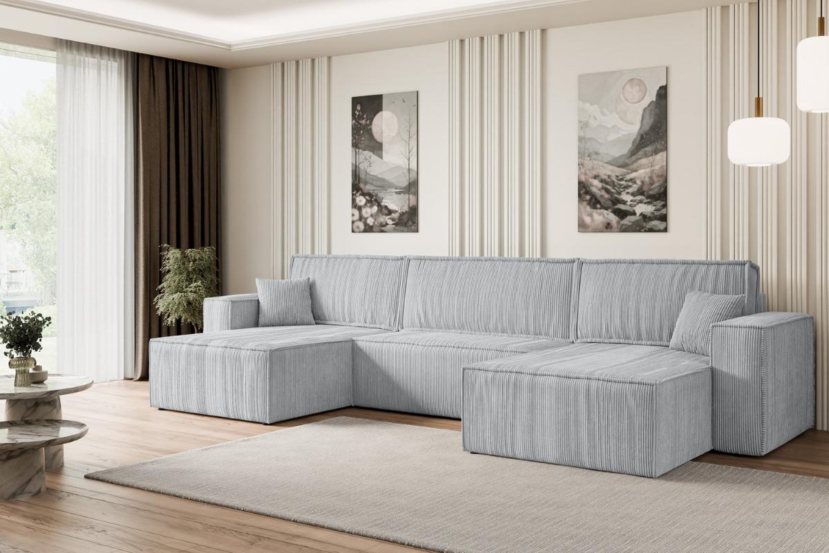 WOHNLANDSCHAFT mit Schlaffunktion und Bettkasten CELTIC-XLU - 377x143x83 cm Grau Cord - Schwarz/Grau, Holzwerkstoff/Kunststoff (377/83/143cm) - ALTDECOR