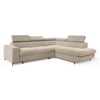 ECKSOFA VELISS Creme Veloursstoff mit Schlaffunktion - Creme, Holz (255/193cm) - MASSENO
