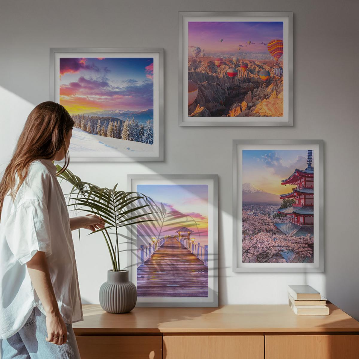 BILDER SET 4er Set - 50x50 cm & 40x60 cm Silberner Rahmen - Romantische Himmelslandschaften - Silberfarben, Kunststoff (50/50cm) - TULUP