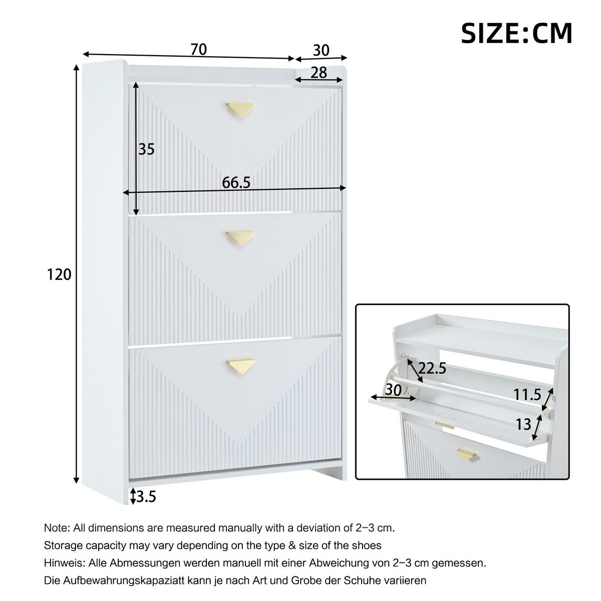 SCHUHSCHRANK weiß klappfächer stauraum - Weiß, Holzwerkstoff (70/120/30cm) - Urban Meuble