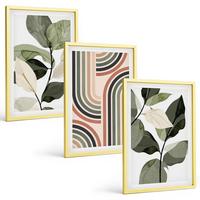 BILDER SET 3er Set - 40x60 cm Goldrahmen - Geometrische Pflanzenmotive - Goldfarben, Kunststoff (40/60cm) - TULUP