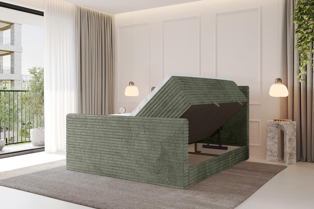 BOXSPRINGBETT mit Matratze H3|H4 und Lattenrost - TOLO-Z KING-v1 120x200 Cord - Olive - Olivgrün, Holzwerkstoff (120/200cm)