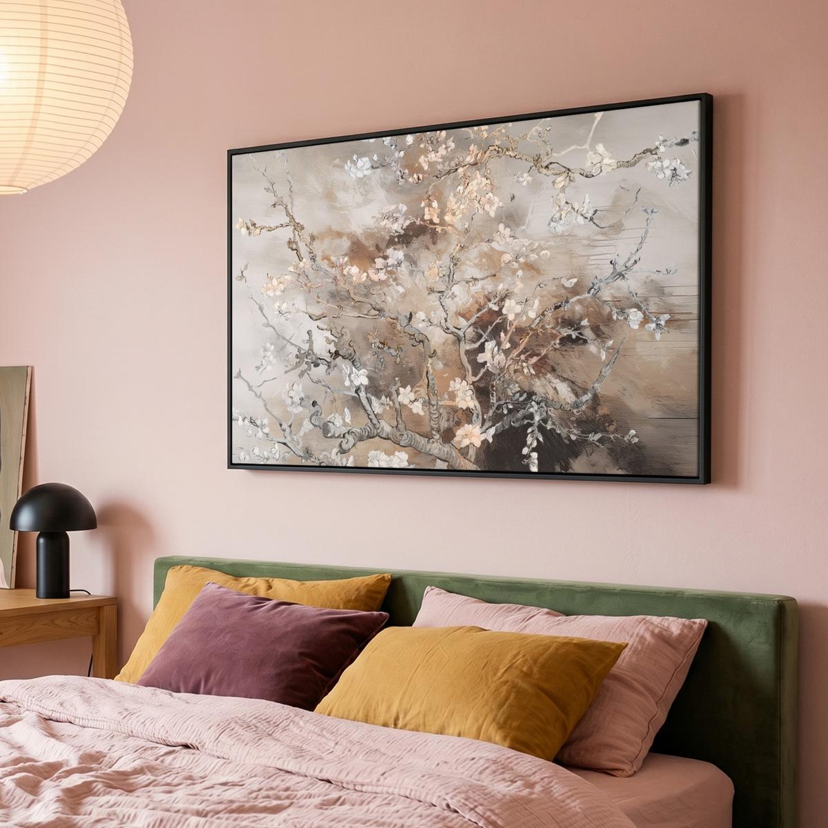 LEINWAND Bilder mit Rahmen - Mandelblüte - Kunst - Van Gogh - Beige - Abstrakt - 140x90 - Braun, Textil (140/90cm) - MuchoWow