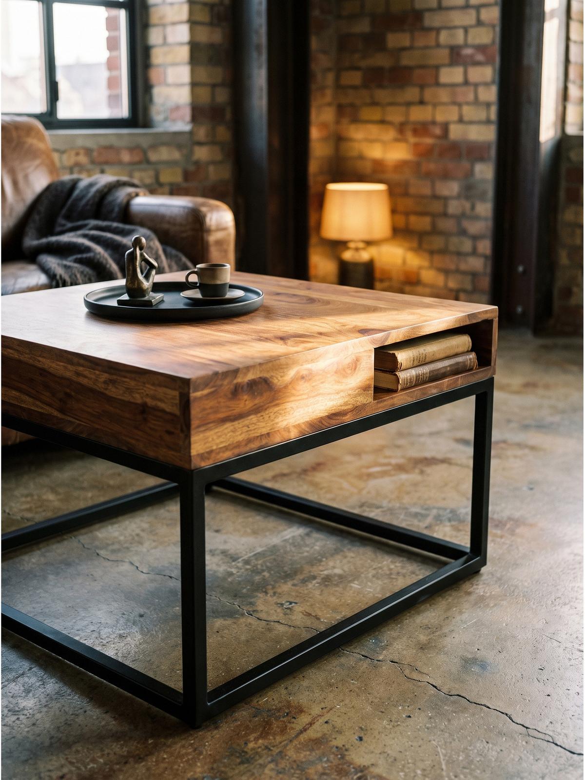 COUCHTISCH SAZAVA, Dunkles Massivholz-Schwarz, mit Stauraum, 60 x 60 x 40 cm - Schwarz/Braun, Holz/Metall (60/60/40cm) - KADIMA DESIGN