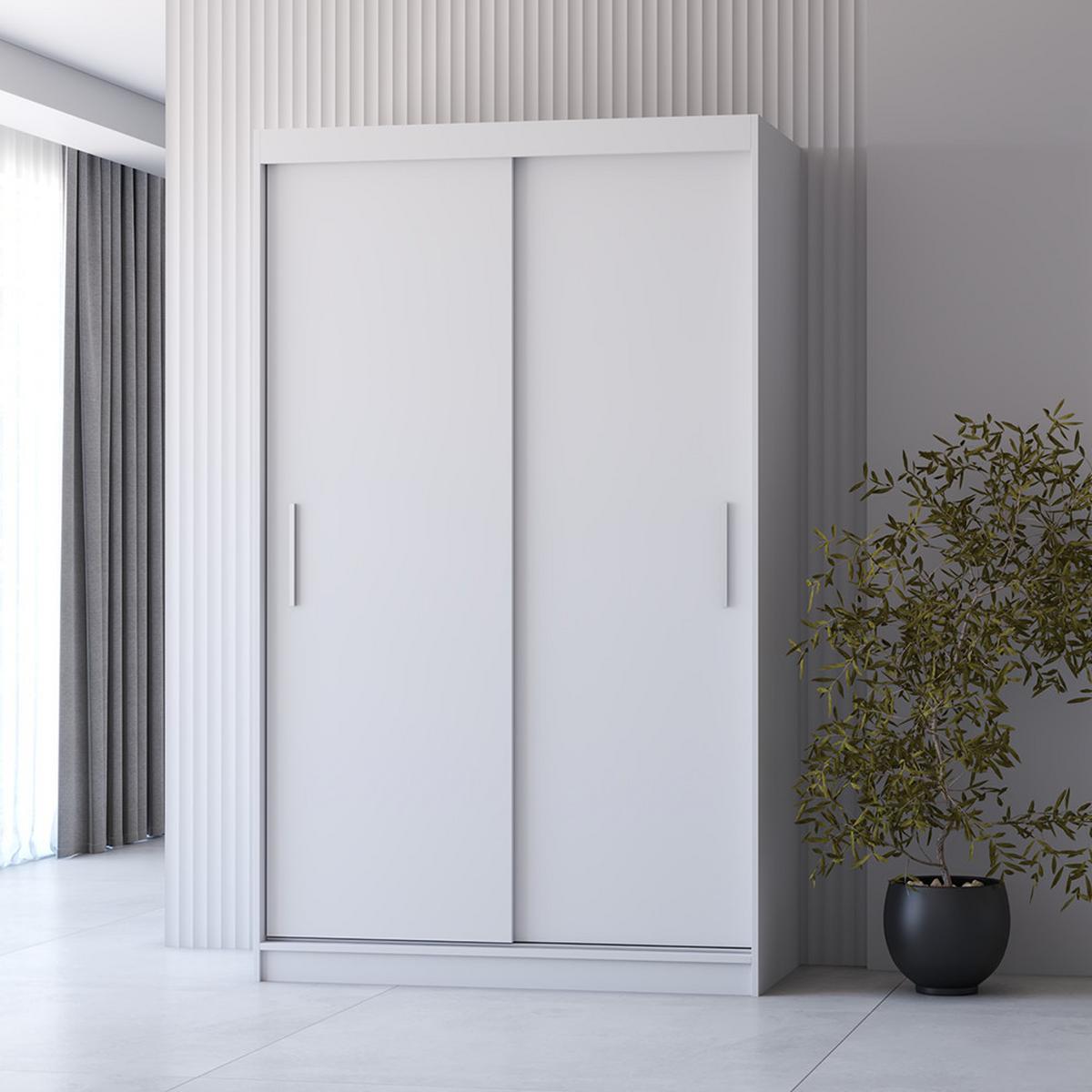 SCHWEBETÜRENSCHRANK Neomi 04 Weiß/Weiß ohne Spiegel 120 cm - Alufarben/Weiß, Holzwerkstoff/Kunststoff (120/200/61cm) - imoebel24