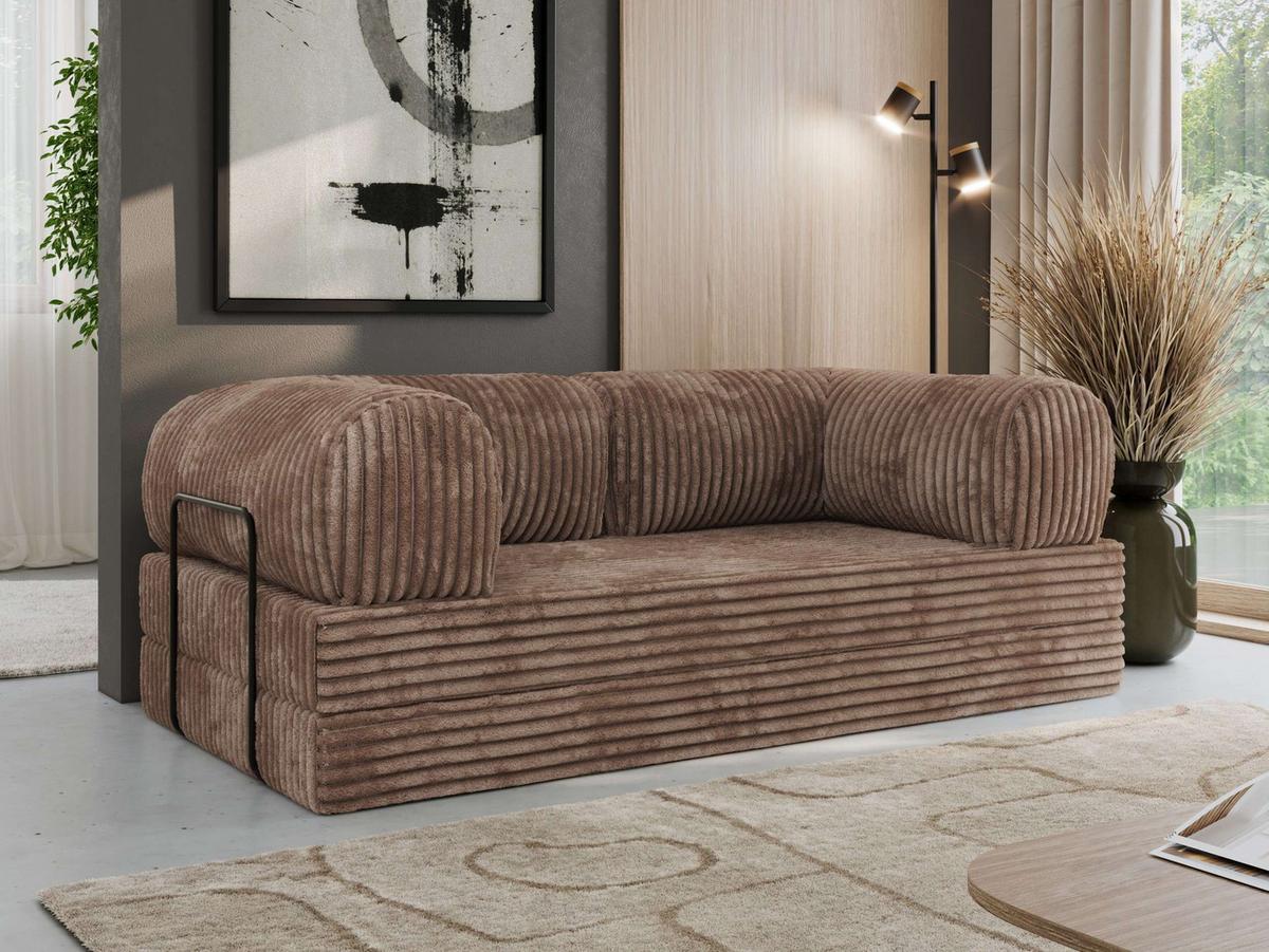 3-SITZER SOFA ORSETTO - Braun Cord - Schwarz/Braun, Textil/Metall (200/70/100cm) - MKS