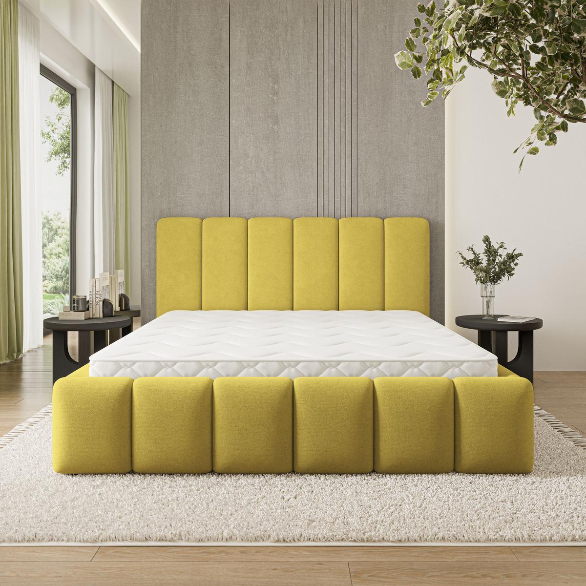 POLSTERBETT ATTORA SR 140x200 cm mit Bettkästen - Gelb - Gelb, Holz (140/200cm) - MASSENO