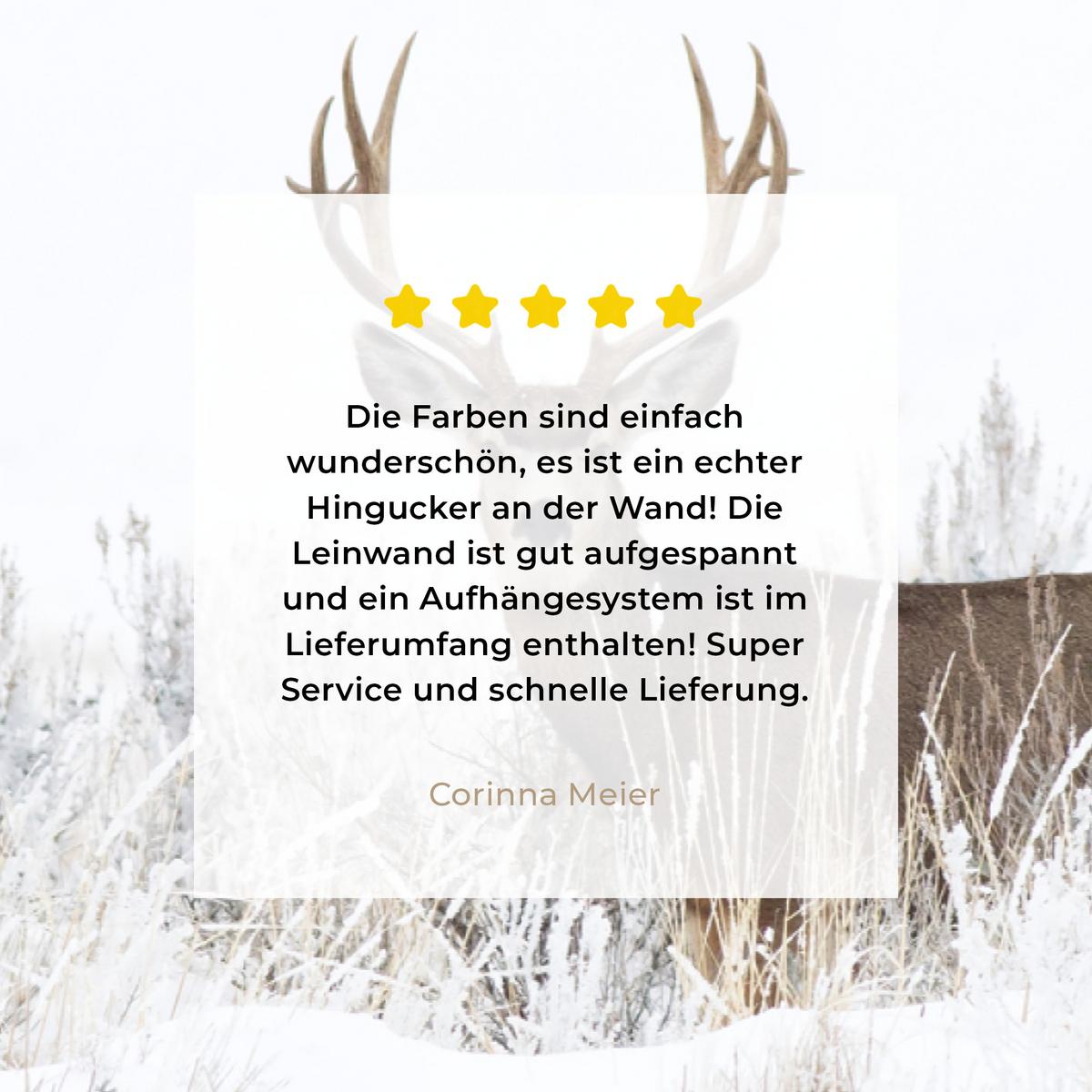 LEINWANDBILD Hirsche - Winter - Schnee - Tiere - Jahreszeiten - Weiß Wanddeko 90x60 cm - Hellbraun, Textil (90/60cm) - MuchoWow