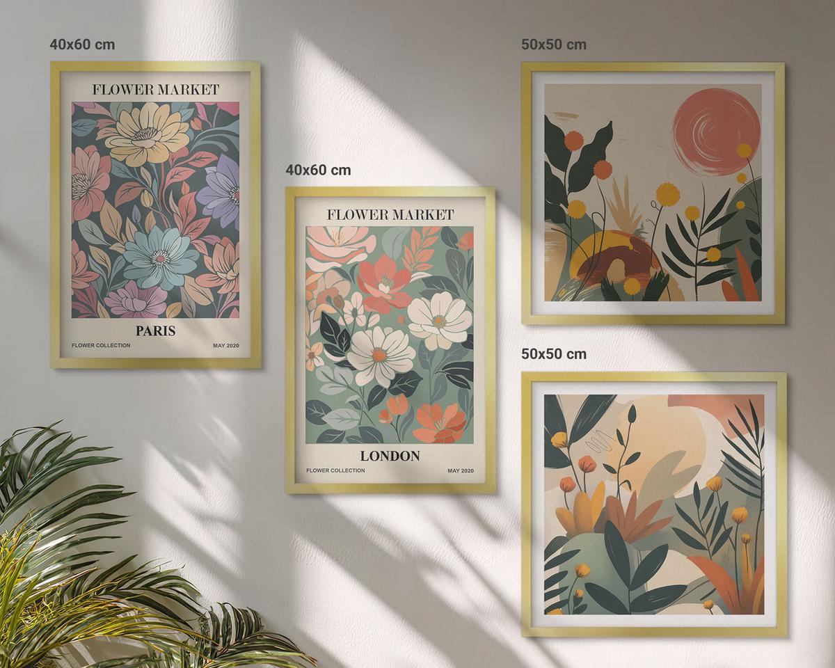 BILDER SET 4er Set - 50x50 cm & 40x60 cm Goldrahmen - Blumenposter Paris London - Goldfarben, Kunststoff (50/50cm) - TULUP