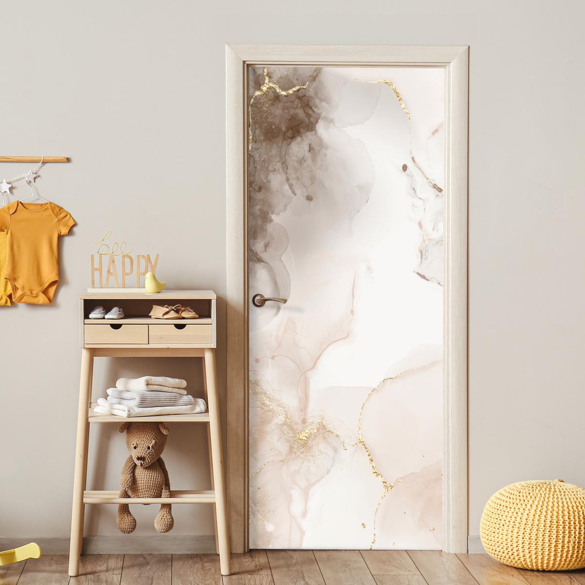TÜRAUFKLEBER Marmor - Braun - Linie Room Decor 85x205 cm - Türtapete - Champagner, Kunststoff (85/0.1cm) - MuchoWow