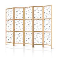 PARAVENT Japanischer 5-tlg 225x172 cm Flugzeuge Und Fallschirme - Weiß, Holz/Textil (225/172/3cm) - Muralo