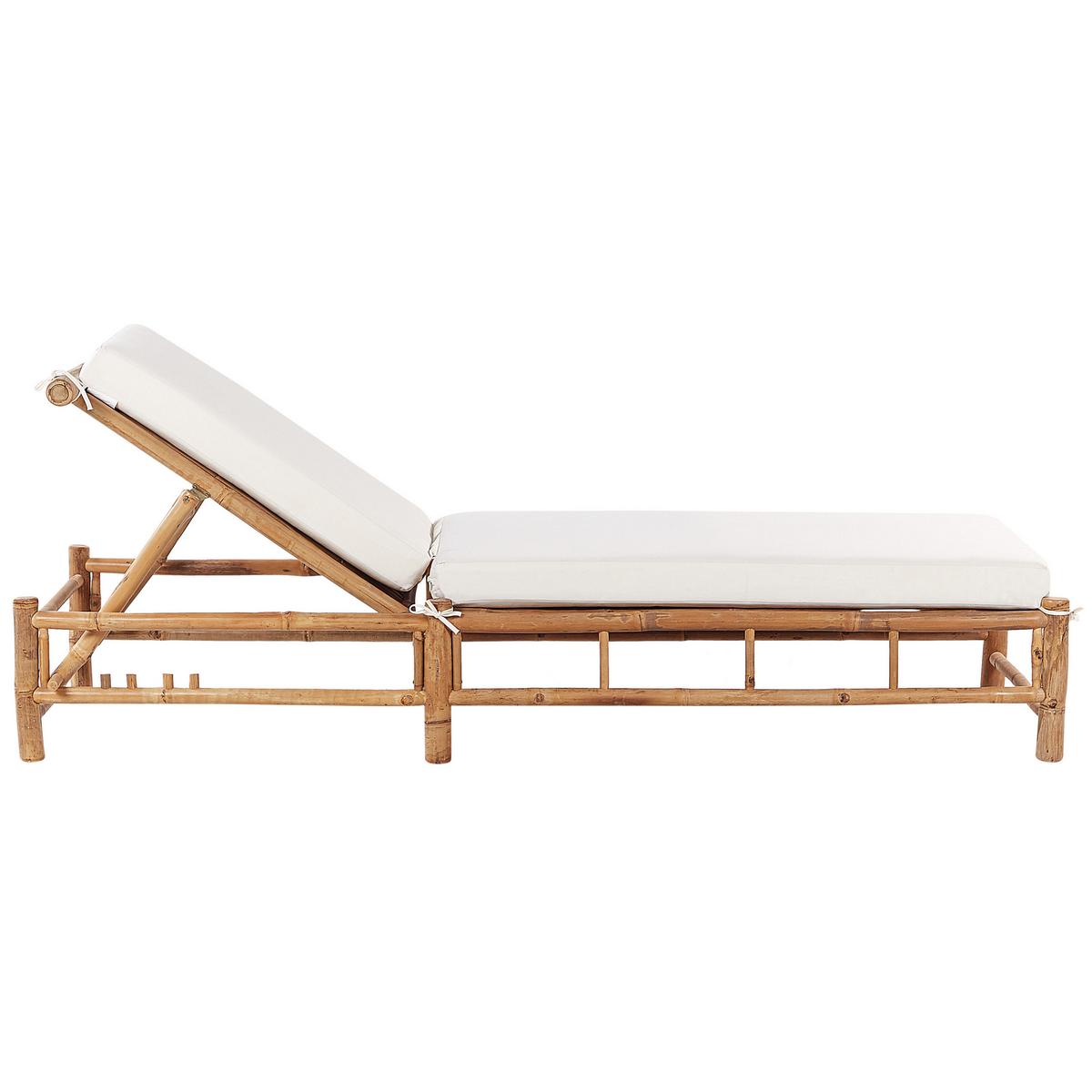 GARTENLIEGE hellbraun Auflage cremeweiß Ligure - Hellbraun/Creme, Holz (74/72/199cm) - Beliani