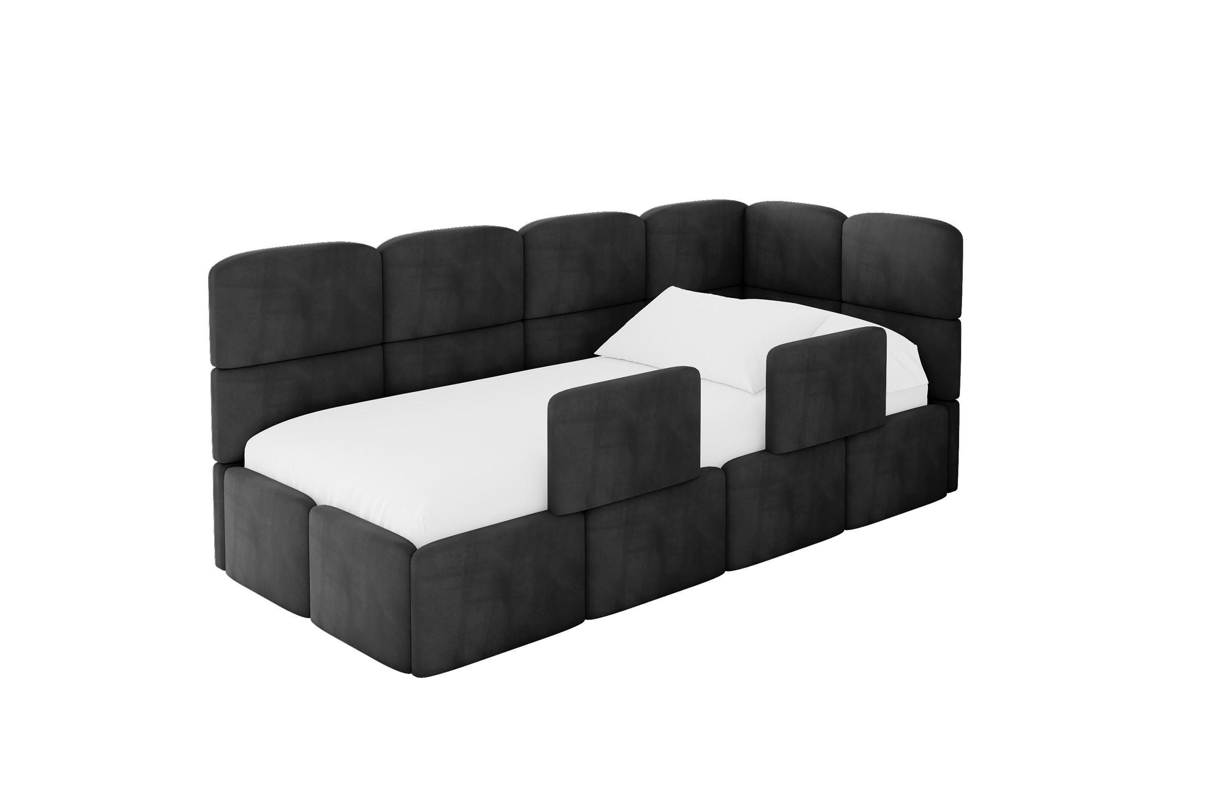 EINZELLBETT Jugendbett mit Bettkasten, Links - KIVY 100x200 Schwarz - Schwarz, Holzwerkstoff/Textil (100/200cm) - ALTDECOR