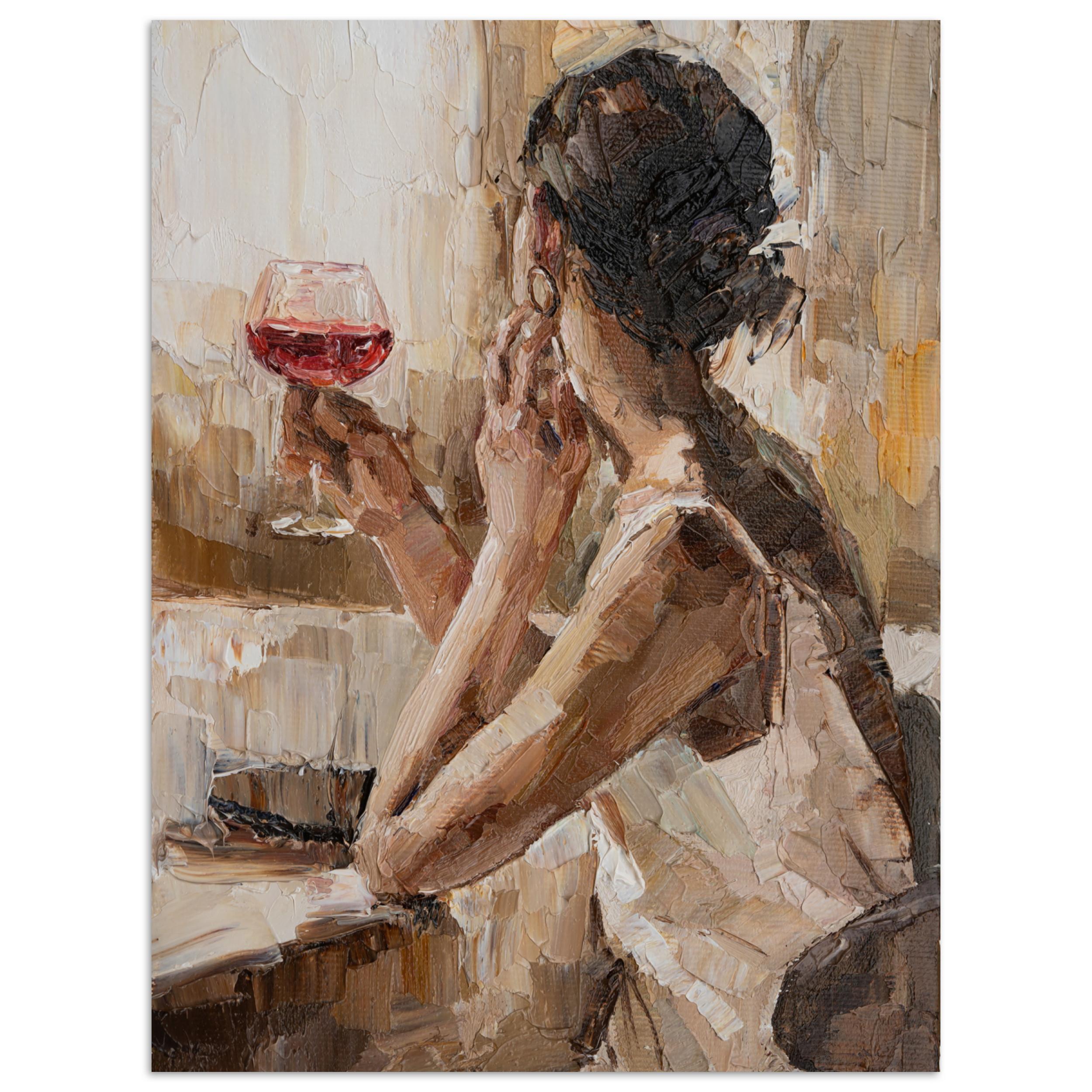 POSTER Ölgemälde - Frau - Wein Wandbilder 30x40 cm - Hellbraun, Papier (30/40/0.1cm) - MuchoWow