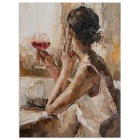 POSTER Ölgemälde - Frau - Wein Deko Wohnzimmer 60x80 cm - Hellbraun, Papier (60/80/0.1cm) - MuchoWow