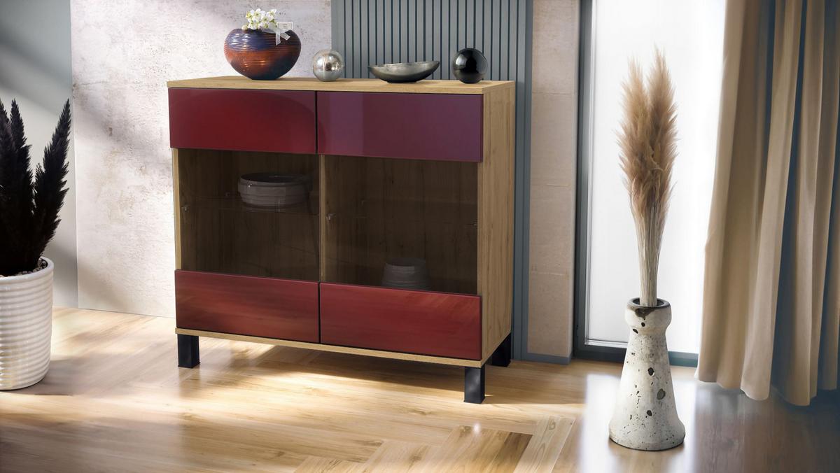 KOMMODE Bari Bordeaux Hochglanz - Bordeaux, Holzwerkstoff (92.5/84.5/35cm) - Vladon